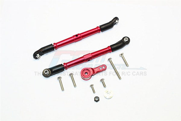 Axial SCX10 II (AX90046, AX90047) Aluminum Adjustable Steering Links & Servo Rod With 25T Servo Horn - 3Pcs Set Red