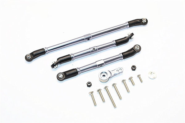 Axial SCX10 II (AX90046, AX90047) Aluminum Adjustable Steering Links With Hi-Torque Servo Saver 25T - 4Pcs Set Gray Silver