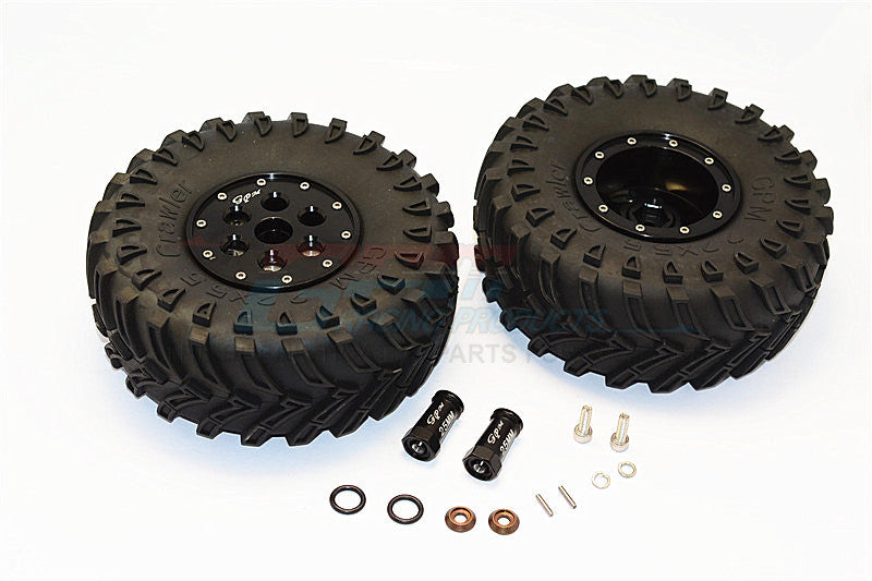Axial SCX10 II (AX90046, AX90047) 2.2 Inch Rubber Tires With Aluminum Beadlock Weighted Wheels & 25mm Hex Adapters - 1Pr Set Black