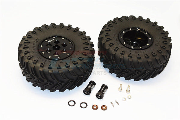 Axial SCX10 II (AX90046, AX90047) 2.2 Inch Rubber Tires With Aluminum Beadlock Weighted Wheels & 25mm Hex Adapters - 1Pr Set Black