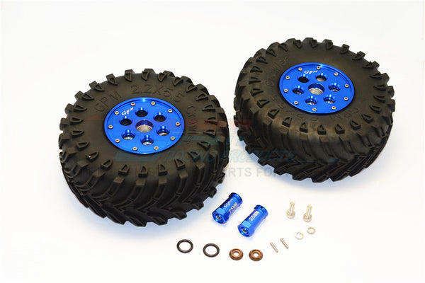 Axial SCX10 II (AX90046, AX90047) 2.2 Inch Rubber Tires With Aluminum Beadlock Weighted Wheels & 25mm Hex Adapters - 1Pr Set Blue