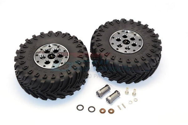 Axial SCX10 II (AX90046, AX90047) 2.2 Inch Rubber Tires With Aluminum Beadlock Weighted Wheels & 25mm Hex Adapters - 1Pr Set Gray Silver