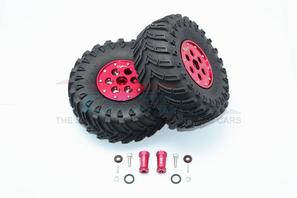 Axial SCX10 II (AX90046, AX90047) 2.2 Inch Rubber Tires With Aluminum Beadlock Weighted Wheels & 25mm Hex Adapters - 1Pr Set Red
