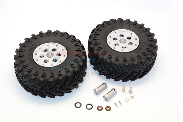 Axial SCX10 II (AX90046, AX90047) 2.2 Inch Rubber Tires With Aluminum Beadlock Weighted Wheels & 25mm Hex Adapters - 1Pr Set Silver
