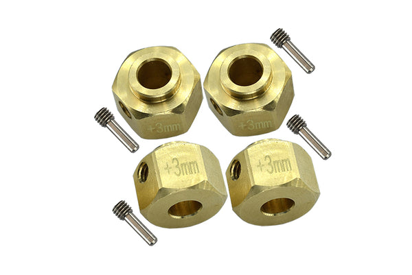 Axial SCX10 III Jeep Wrangler / Capra 1.9 Unlimited Trail Buggy Brass Wheel Hex Adapters +3mm - 4Pc Set