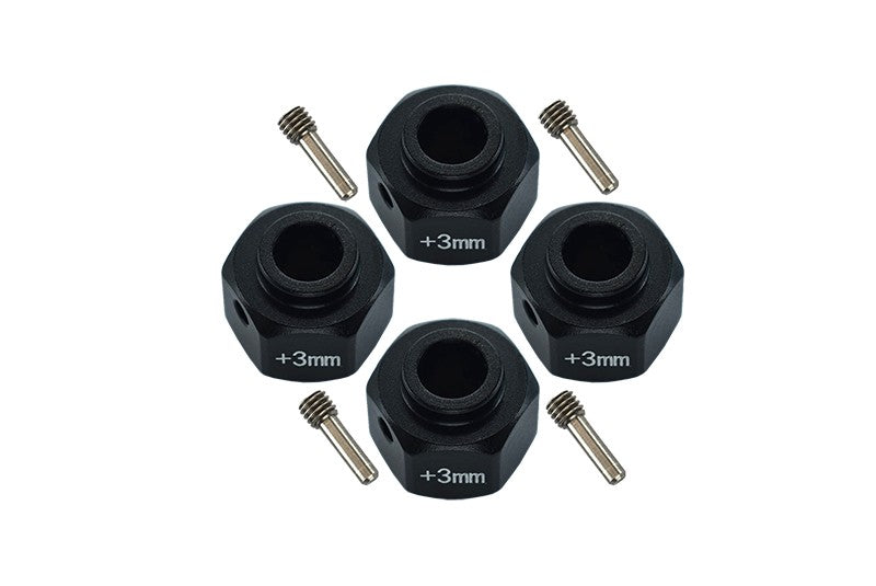 Axial SCX10 III Jeep Wrangler / Capra 1.9 UTB Aluminum Wheel Hex Adapters +3mm - 4Pc Set Black