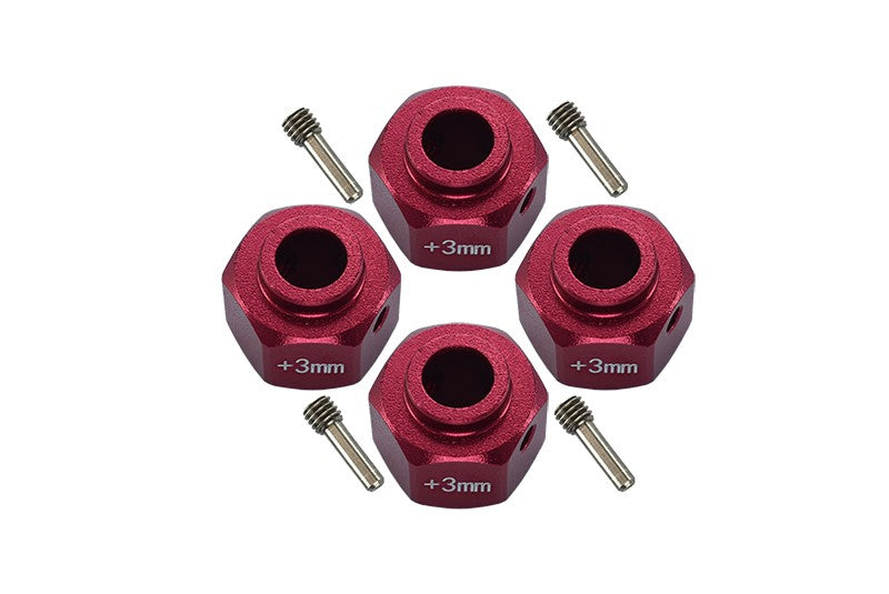 Axial SCX10 III Jeep Wrangler / Capra 1.9 UTB Aluminum Wheel Hex Adapters +3mm - 4Pc Set Red