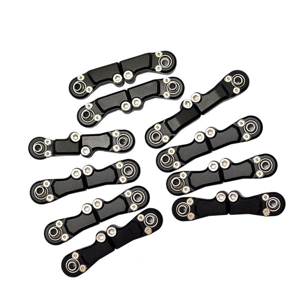 Front+Rear Link Bar & Front Steering Tie Rod Full Set Aluminum Ball Ends For Axial 1/6 SCX6 Jeep JLU Wrangler AXI05000 - 20Pc Set Black