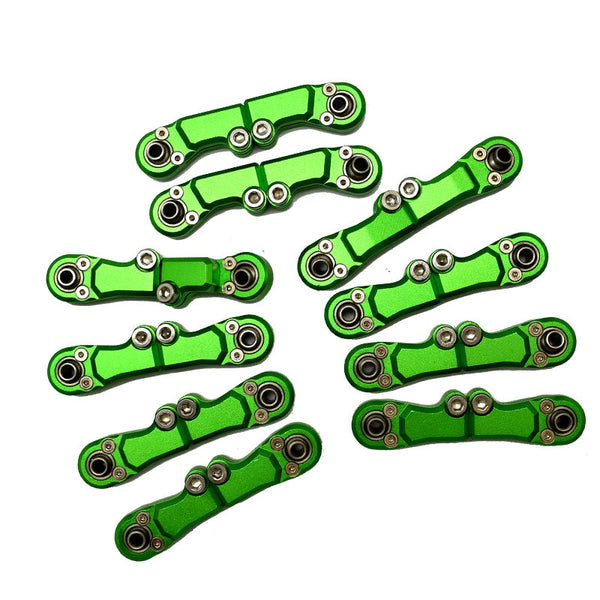 Front+Rear Link Bar & Front Steering Tie Rod Full Set Aluminum Ball Ends For Axial 1/6 SCX6 Jeep JLU Wrangler AXI05000 - 20Pc Set Green