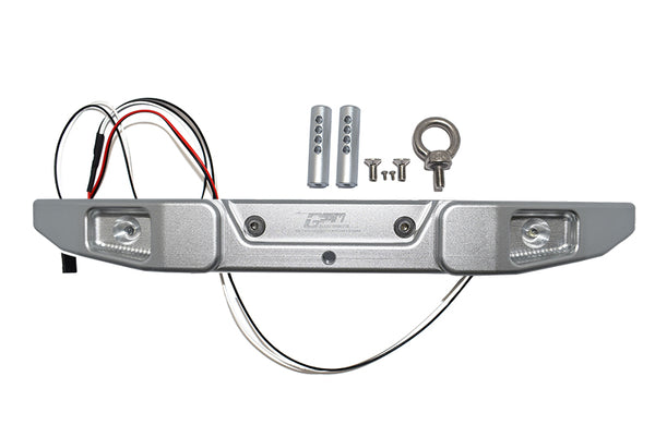 Aluminum Rear Bumper with Hook & 5mm LED Light for Axial 1/6 SCX6 Jeep JLU Wrangler AXI05000-9Pc Set Silver