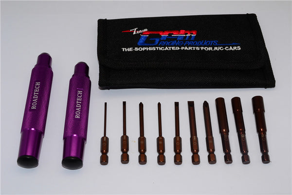 Roadtech Tool Set with Handles + Slot Pins + Philips Pins + Socket Wrench in Fashionable Tool Bag - Purple