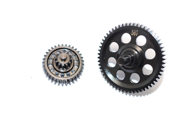 Thunder Tiger Kaiser XS Steel #45 Spur Gear 56T & Double Speed Reduction Gears - 2Pcs Set Black