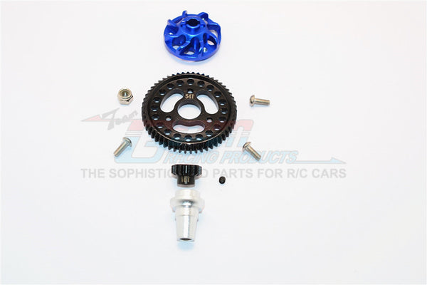 Traxxas Slash 4x4 Low-CG Version Aluminum Gear Adapter With Steel 32 Pitch 54T Spur Gear & 15T Motor Gear - 1 Set Blue