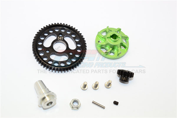 Traxxas Slash 4x4 LCG Aluminum Gear Adapter With Steel 32 Pitch 54T Spur Gear & 15T Motor Gear - 1 Set Green