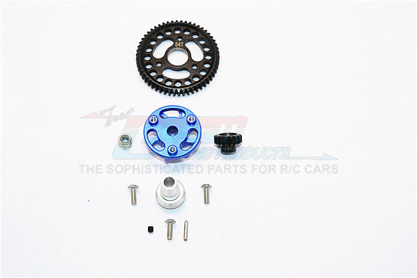 Traxxas Slash 4x4 Low-CG Version Aluminum Gear Adapter With Steel 32 Pitch 54T Spur Gear & 16T Motor Gear - 1 Set Blue