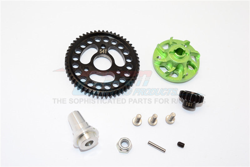 Traxxas Slash 4x4 LCG Aluminum Gear Adapter With Steel 32 Pitch 54T Spur Gear & 16T Motor Gear - 1 Set Green