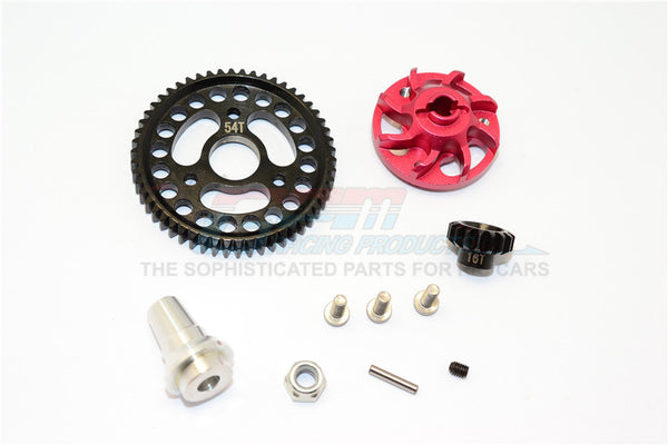 Traxxas Slash 4x4 LCG Aluminum Gear Adapter With Steel 32 Pitch 54T Spur Gear & 16T Motor Gear - 1 Set Red