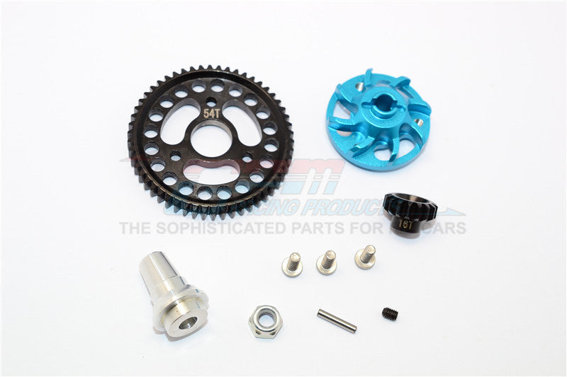 Traxxas Slash 4x4 LCG Aluminum Gear Adapter With Steel 32 Pitch 54T Spur Gear & 16T Motor Gear - 1 Set Sky Blue