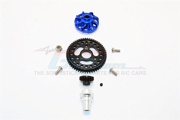 Traxxas Slash 4x4 Low-CG Version Aluminum Gear Adapter With Steel 32 Pitch 54T Spur Gear & 17T Motor Gear - 1 Set Blue