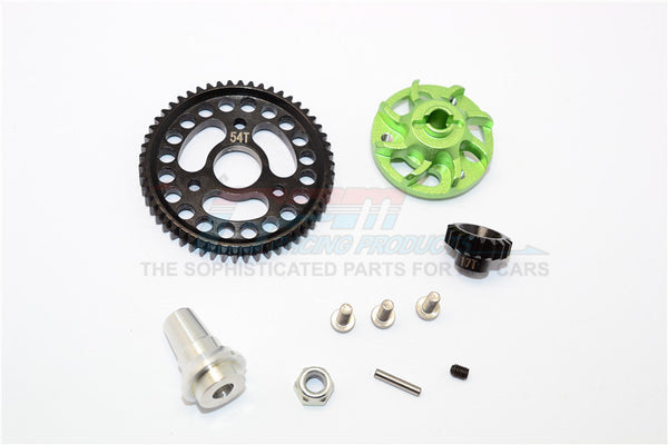Traxxas Slash 4x4 LCG Aluminum Gear Adapter With Steel 32 Pitch 54T Spur Gear & 17T Motor Gear - 1 Set Green