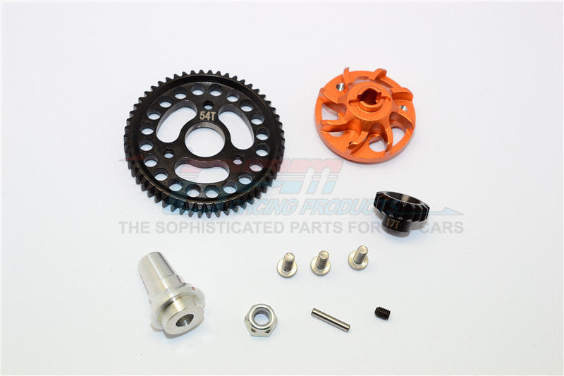 Traxxas Slash 4x4 LCG Aluminum Gear Adapter With Steel 32 Pitch 54T Spur Gear & 17T Motor Gear - 1 Set Orange