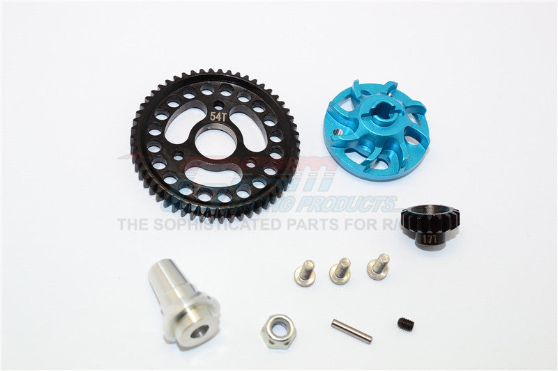 Traxxas Slash 4x4 LCG Aluminum Gear Adapter With Steel 32 Pitch 54T Spur Gear & 17T Motor Gear - 1 Set Sky Blue