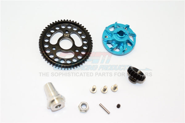 Traxxas Slash 4x4 LCG Aluminum Gear Adapter With Steel 32 Pitch 54T Spur Gear & 18T Motor Gear - 1 Set Sky Blue