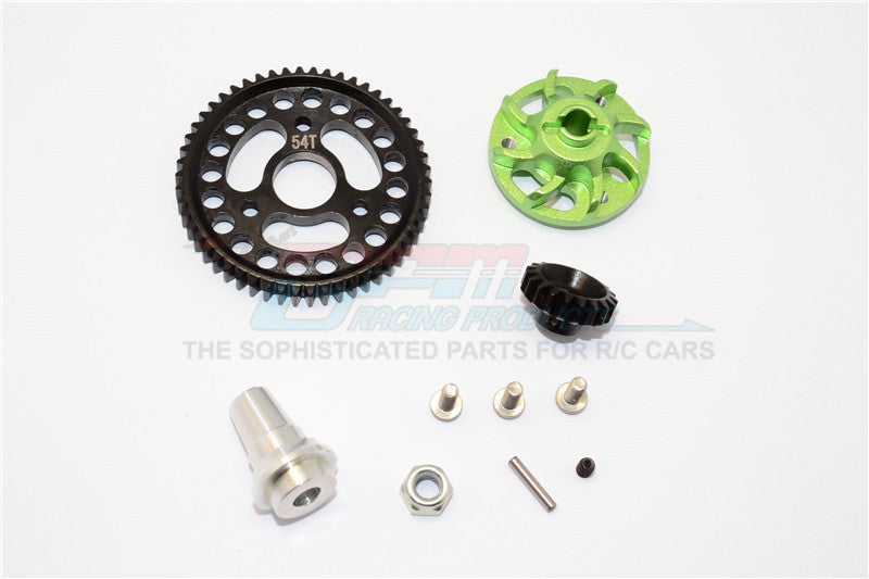 Traxxas Slash 4x4 LCG Aluminum Gear Adapter With Steel 32 Pitch 54T Spur Gear & 19T Motor Gear - 1 Set Green