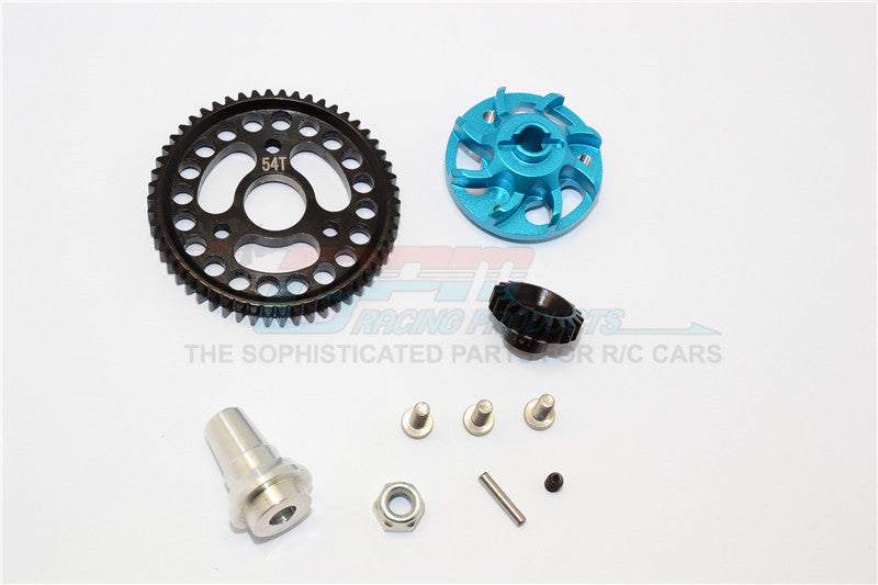 Traxxas Slash 4x4 LCG Aluminum Gear Adapter With Steel 32 Pitch 54T Spur Gear & 19T Motor Gear - 1 Set Sky Blue