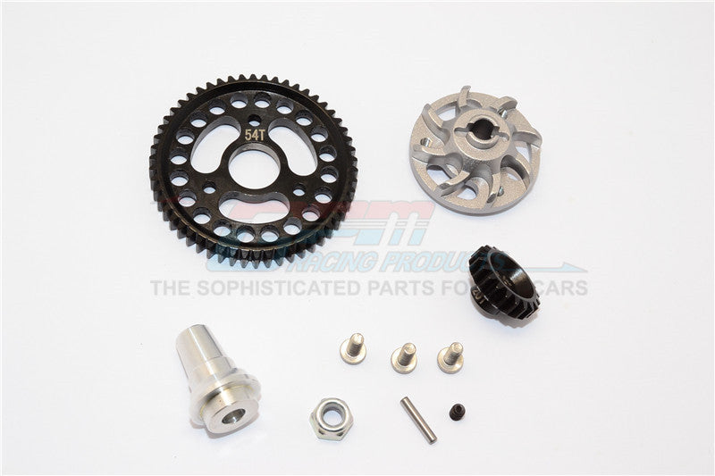 Traxxas Slash 4x4 LCG Aluminum Gear Adapter With Steel 32 Pitch 54T Spur Gear & 20T Motor Gear - 1 Set Gray Silver