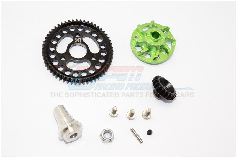 Traxxas Slash 4x4 LCG Aluminum Gear Adapter With Steel 32 Pitch 54T Spur Gear & 20T Motor Gear - 1 Set Green