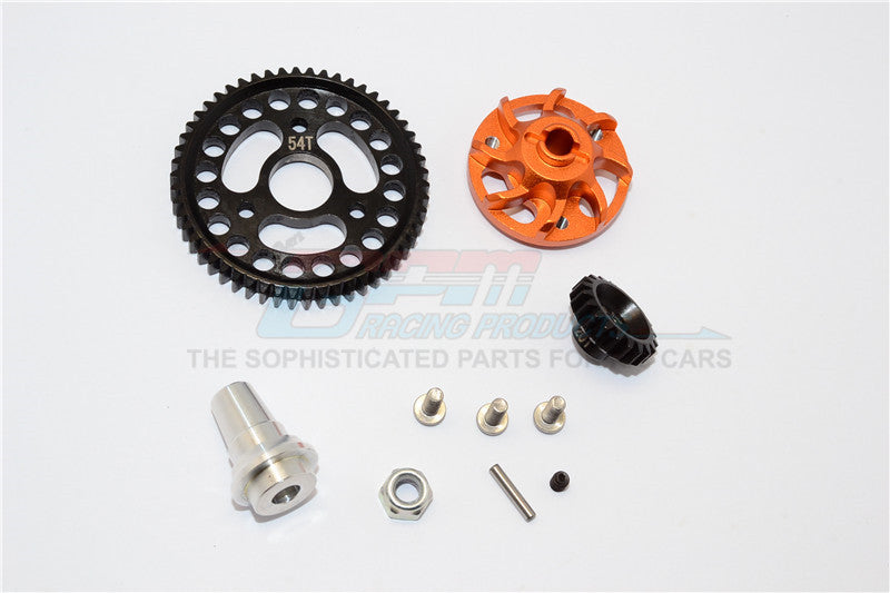 Traxxas Slash 4x4 LCG Aluminum Gear Adapter With Steel 32 Pitch 54T Spur Gear & 20T Motor Gear - 1 Set Orange