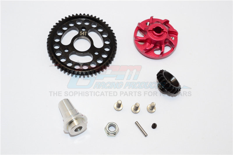 Traxxas Slash 4x4 LCG Aluminum Gear Adapter With Steel 32 Pitch 54T Spur Gear & 20T Motor Gear - 1 Set Red