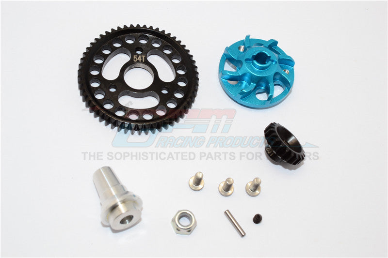 Traxxas Slash 4x4 LCG Aluminum Gear Adapter With Steel 32 Pitch 54T Spur Gear & 20T Motor Gear - 1 Set Sky Blue