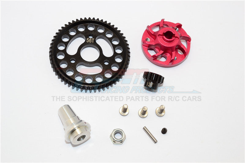 Traxxas Slash 4x4 LCG Aluminum Gear Adapter With Steel 32 Pitch 56T Spur Gear & 13T Motor Gear - 1 Set Red
