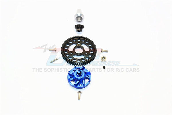 Traxxas Slash 4x4 Low-CG Version Aluminum Gear Adapter With Steel 32 Pitch 56T Spur Gear & 14T Motor Gear - 1 Set Blue