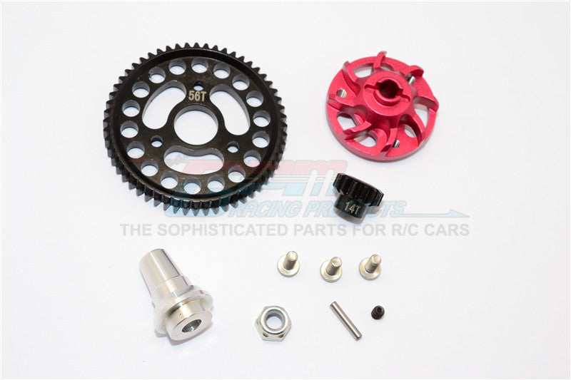 Traxxas Slash 4x4 LCG Aluminum Gear Adapter With Steel 32 Pitch 56T Spur Gear & 14T Motor Gear - 1 Set Red