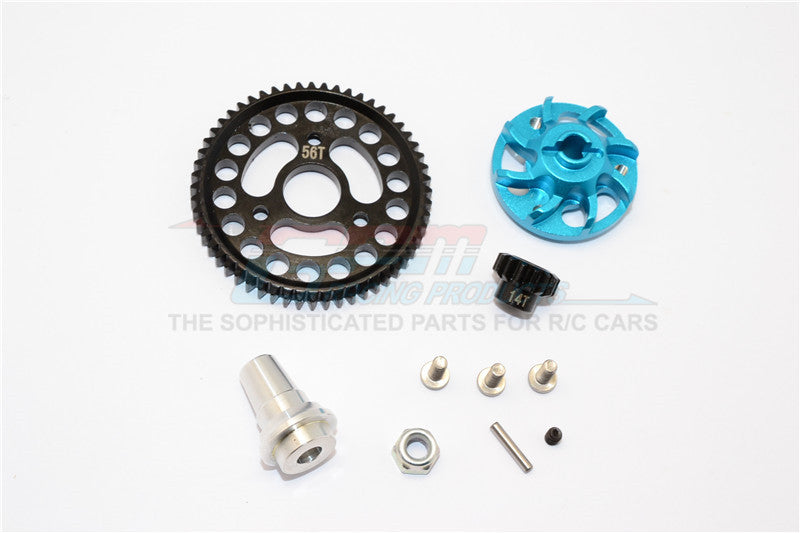 Traxxas Slash 4x4 LCG Aluminum Gear Adapter With Steel 32 Pitch 56T Spur Gear & 14T Motor Gear - 1 Set Sky Blue