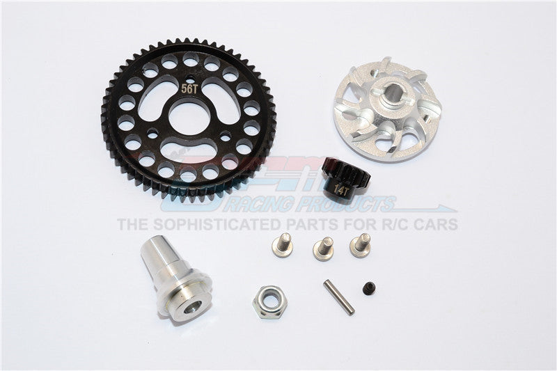 Traxxas Slash 4x4 LCG Aluminum Gear Adapter With Steel 32 Pitch 56T Spur Gear & 14T Motor Gear - 1 Set Silver