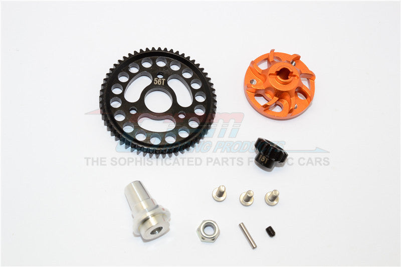 Traxxas Slash 4x4 LCG Aluminum Gear Adapter With Steel 32 Pitch 56T Spur Gear & 15T Motor Gear - 1 Set Orange