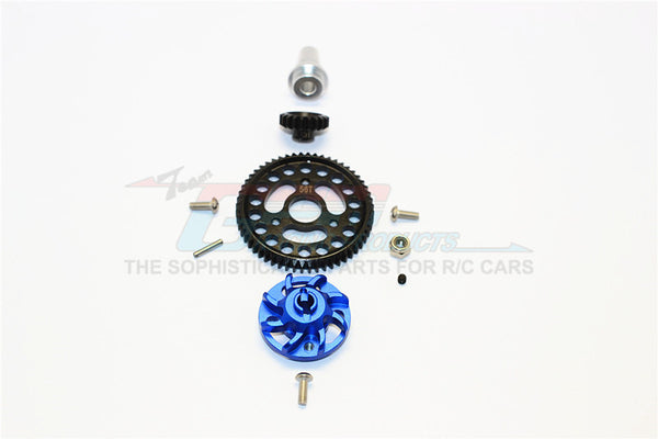 Traxxas Slash 4x4 Low-CG Version Aluminum Gear Adapter With Steel 32 Pitch 56T Spur Gear & 16T Motor Gear - 1 Set Blue