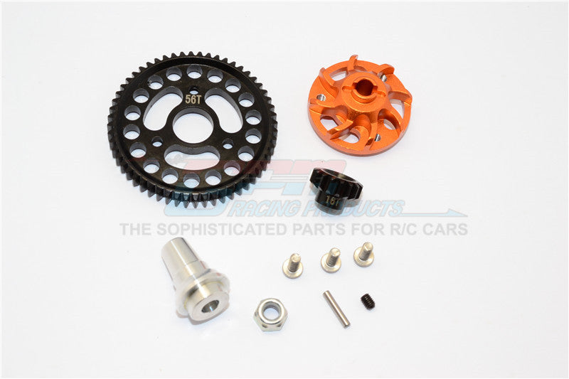 Traxxas Slash 4x4 LCG Aluminum Gear Adapter With Steel 32 Pitch 56T Spur Gear & 16T Motor Gear - 1 Set Orange