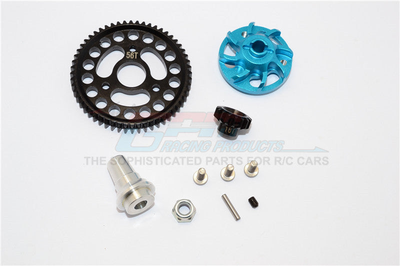 Traxxas Slash 4x4 LCG Aluminum Gear Adapter With Steel 32 Pitch 56T Spur Gear & 16T Motor Gear - 1 Set Sky Blue