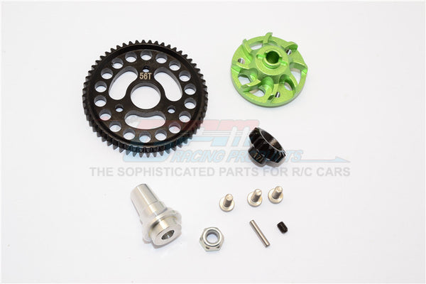 Traxxas Slash 4x4 LCG Aluminum Gear Adapter With Steel 32 Pitch 56T Spur Gear & 17T Motor Gear - 1 Set Green