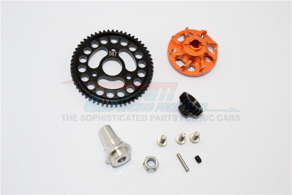 Traxxas Slash 4x4 LCG Aluminum Gear Adapter With Steel 32 Pitch 56T Spur Gear & 17T Motor Gear - 1 Set Orange