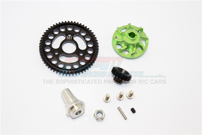 Traxxas Slash 4x4 LCG Aluminum Gear Adapter With Steel 32 Pitch 56T Spur Gear & 18T Motor Gear - 1 Set Green