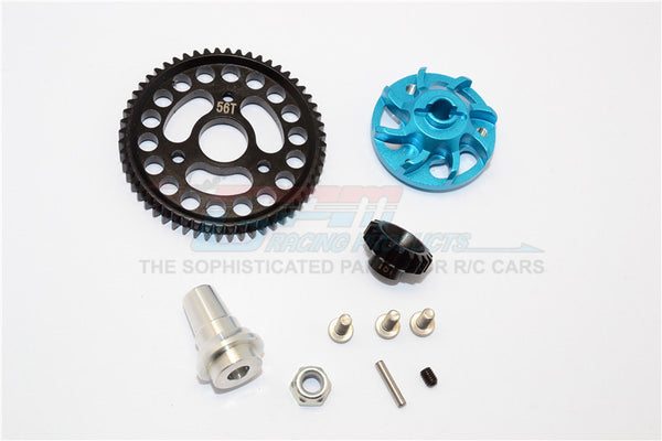 Traxxas Slash 4x4 LCG Aluminum Gear Adapter With Steel 32 Pitch 56T Spur Gear & 18T Motor Gear - 1 Set Sky Blue