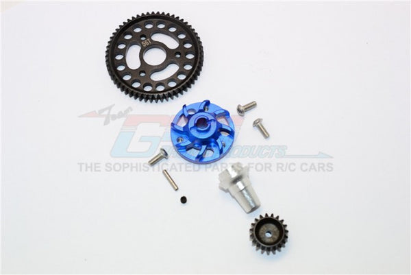 Traxxas Slash 4x4 Low-CG Version Aluminum Gear Adapter With Steel 32 Pitch 56T Spur Gear & 19T Motor Gear - 1 Set Blue