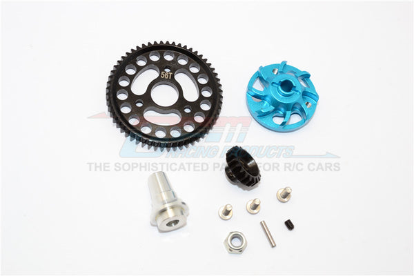 Traxxas Slash 4x4 LCG Aluminum Gear Adapter With Steel 32 Pitch 56T Spur Gear & 19T Motor Gear - 1 Set Sky Blue