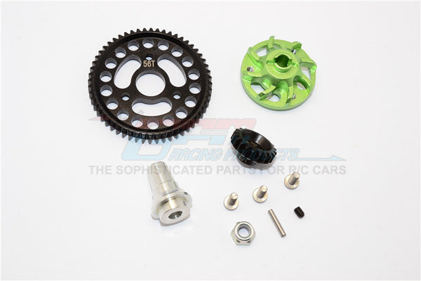 Traxxas Slash 4x4 LCG Aluminum Gear Adapter With Steel 32 Pitch 56T Spur Gear & 20T Motor Gear - 1 Set Green